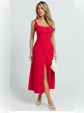 NWT Showpo CAMERON Red Sleeveless Button-Front Midi Dress size 6